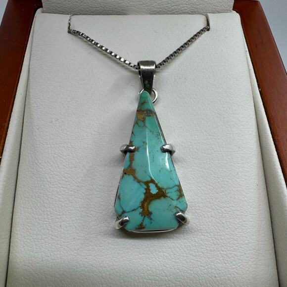 Vintage YAS 925 Sterling & Natural Turquoise Pendant Necklace - Picture 2 of 7